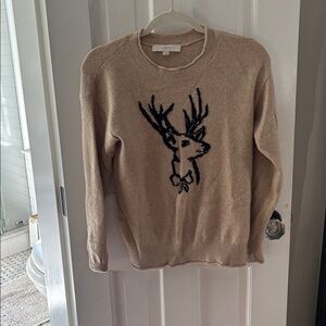LOFT Beige Sweater with Black Deer Motif